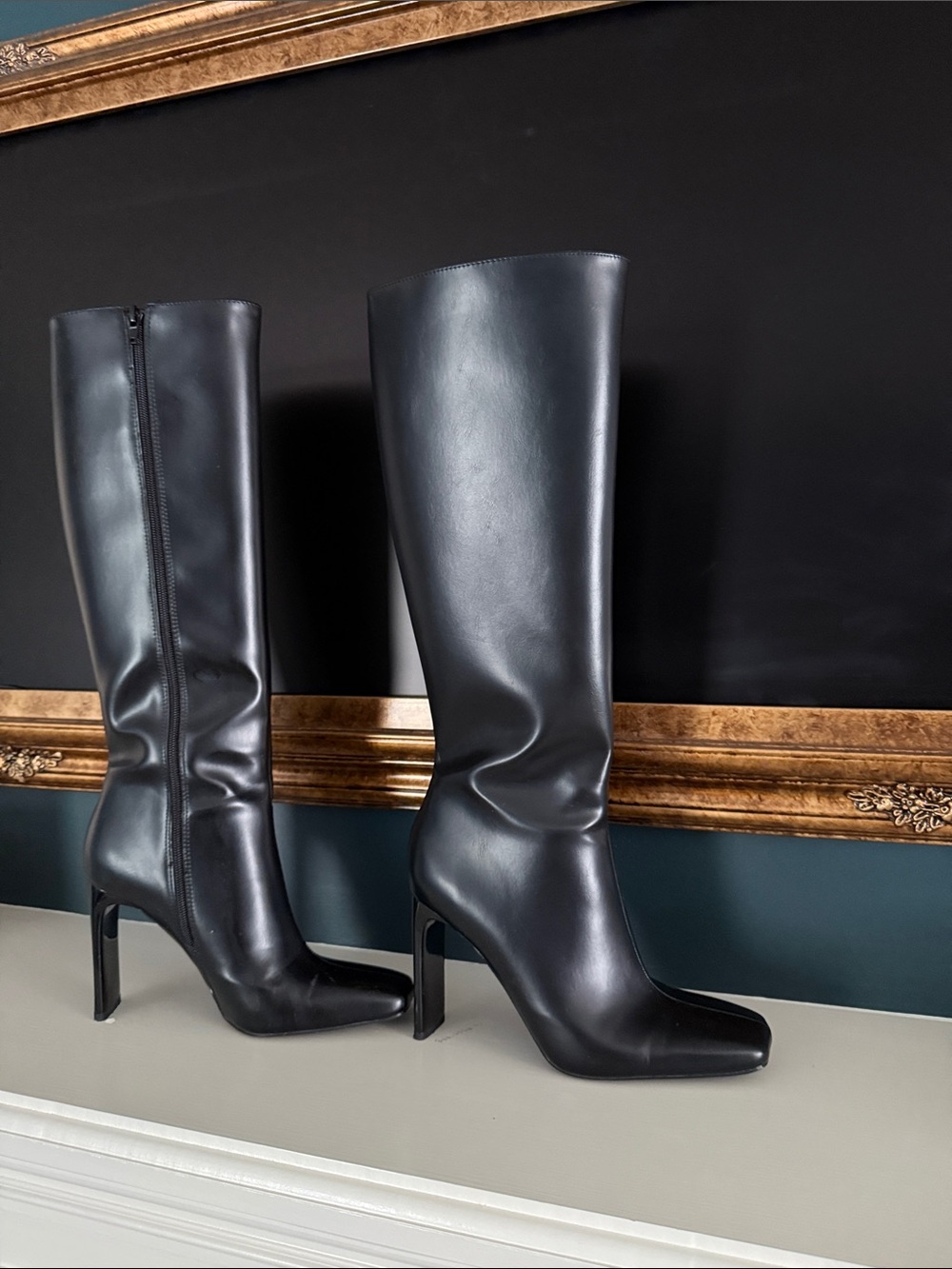 Zara Black Knee-High Stiletto Boots